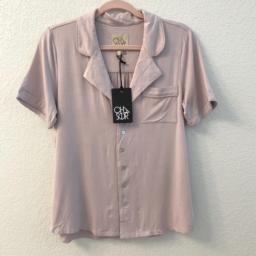 Chaser Glitter Button Up Pajama Shirt NWT